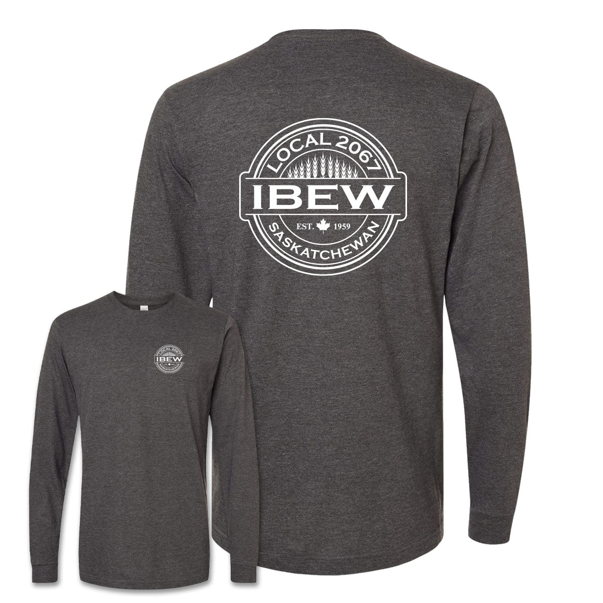 IBEW 2067 - Wheat Stamp Long Sleeve (Heather Charcoal)