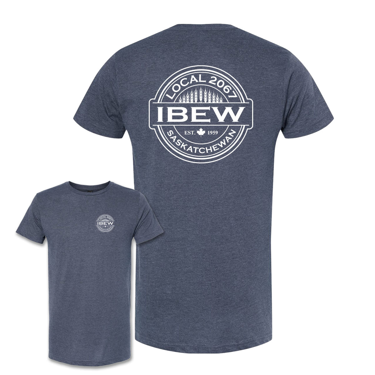 IBEW 2067 - Wheat Stamp Short Sleeve (Heather Navy)