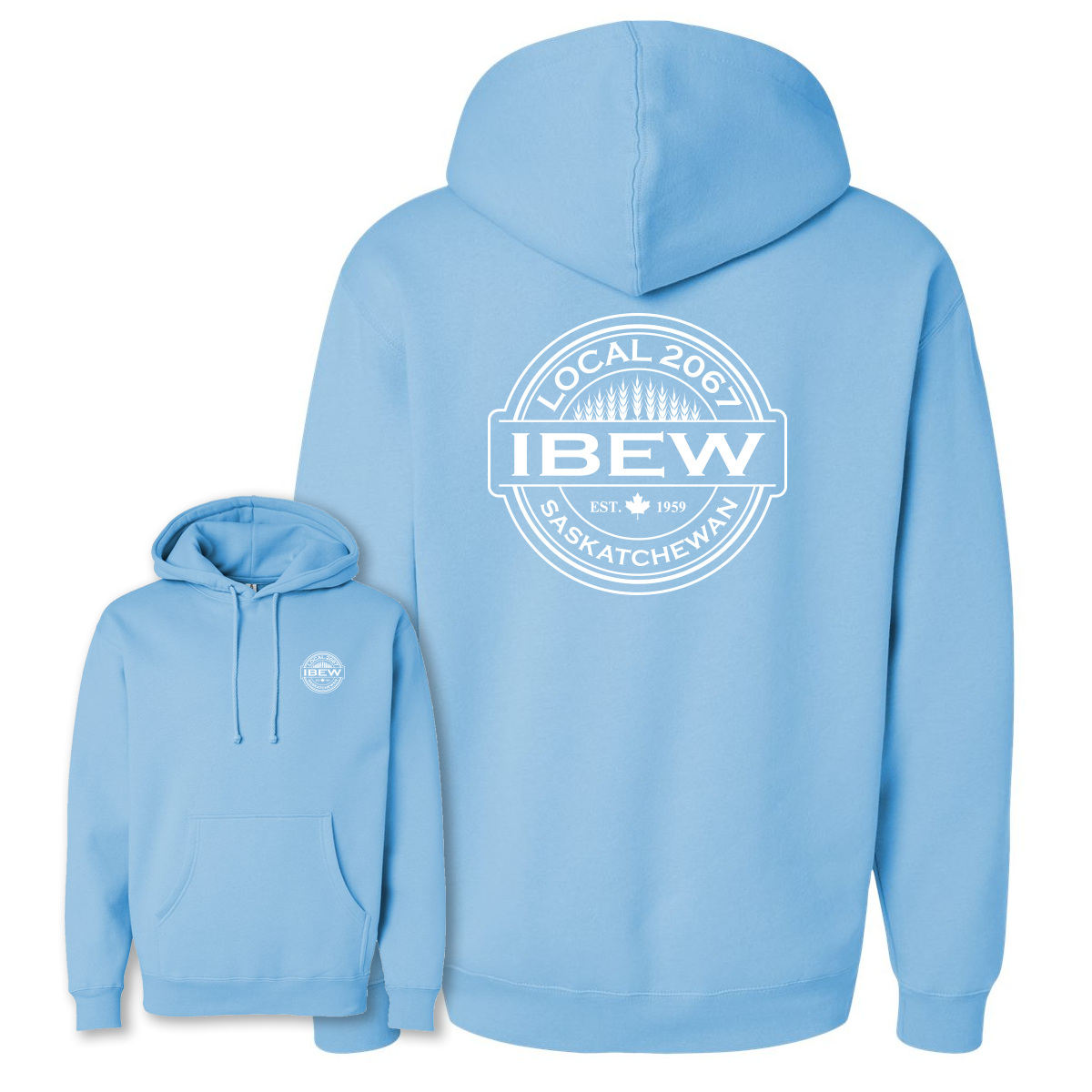 Heavyweight IBEW Local 2067 Hoodie Aqua Blue - Full Wheat