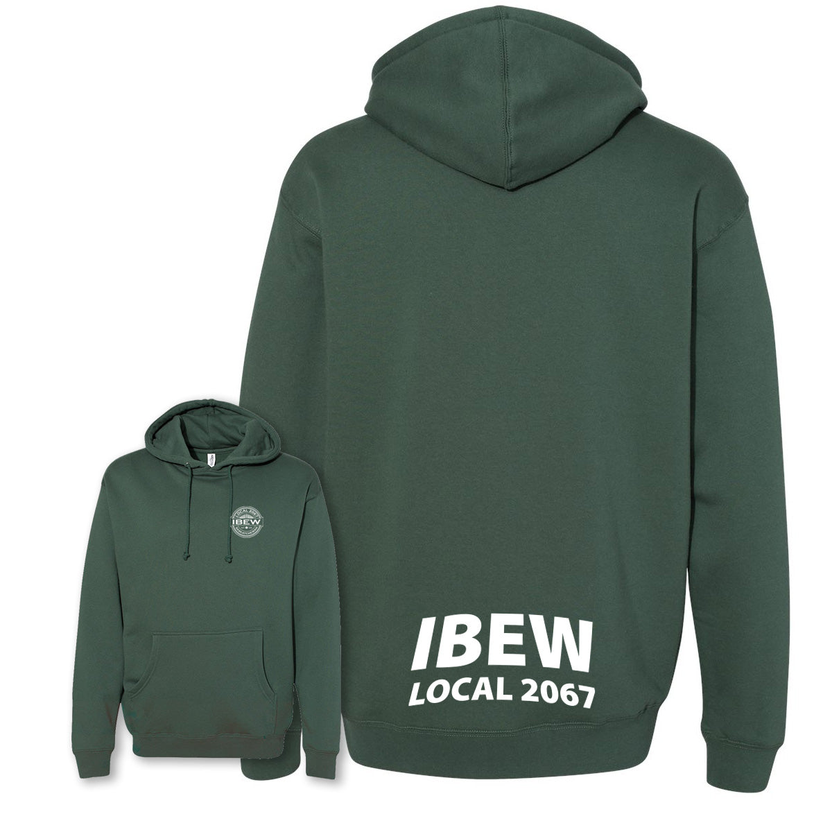 Heavyweight IBEW Local 2067 Hoodie Alpine Green Wheat Logo