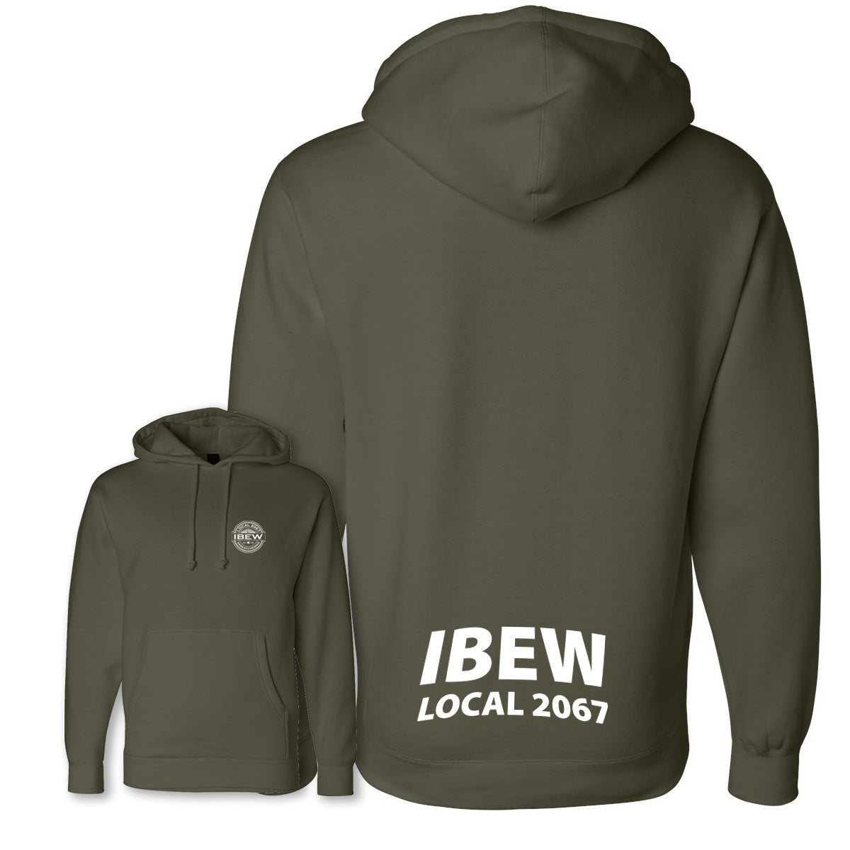 Heavyweight IBEW Local 2067 Hoodie Army Green Wheat Logo