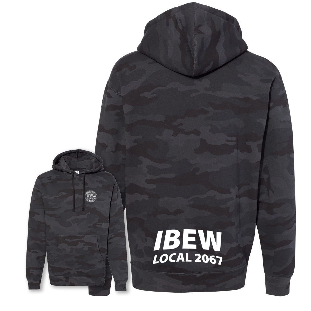 Heavyweight IBEW Local 2067 Hoodie Black Camo Wheat Logo