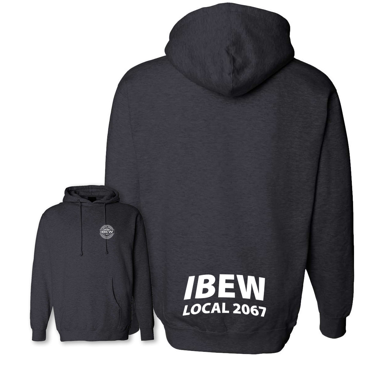 Heavyweight IBEW Local 2067 Hoodie Charcoal Heather Wheat Logo