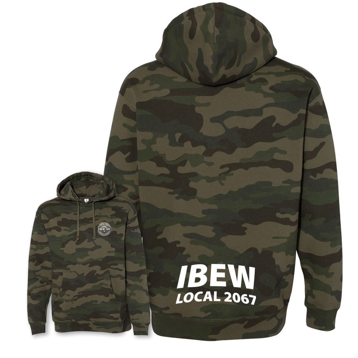 Heavyweight IBEW Local 2067 Hoodie Forest Camo Wheat Logo