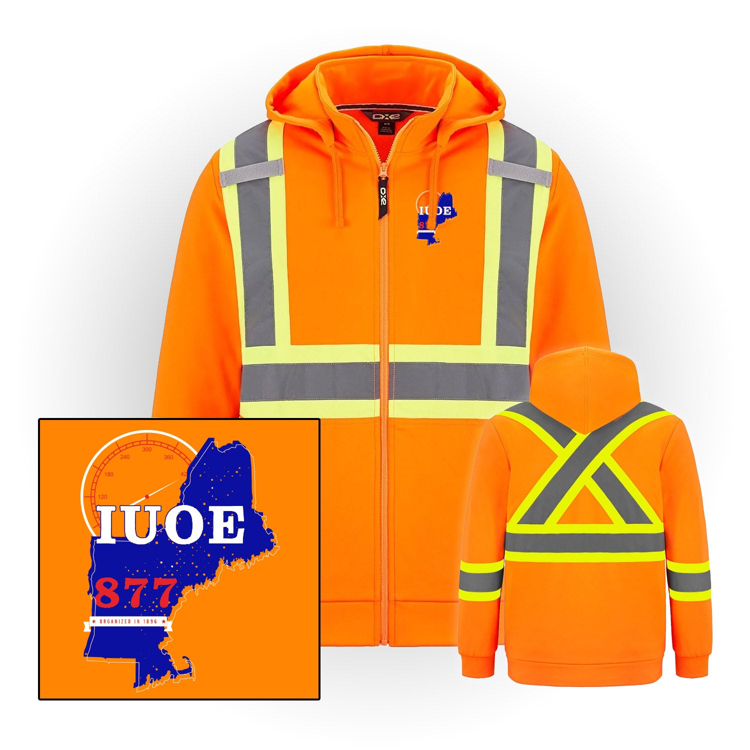 State Shape Logo - Hi-Vis Full Zip - w/ Detachable Hood - IUOE 877