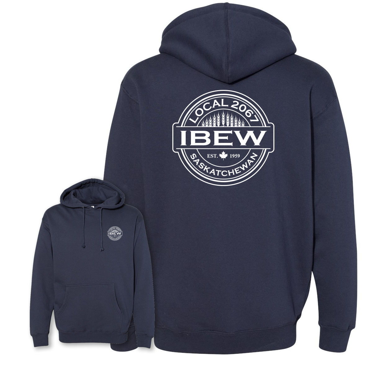Heavyweight IBEW Local 2067 Hoodie Navy - Full Wheat