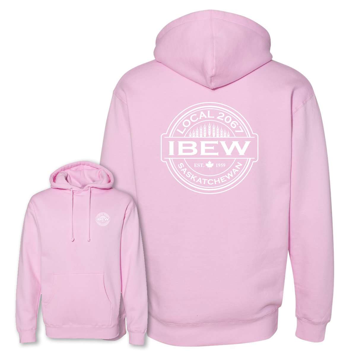 Heavyweight IBEW Local 2067 Hoodie Pink - Full Wheat