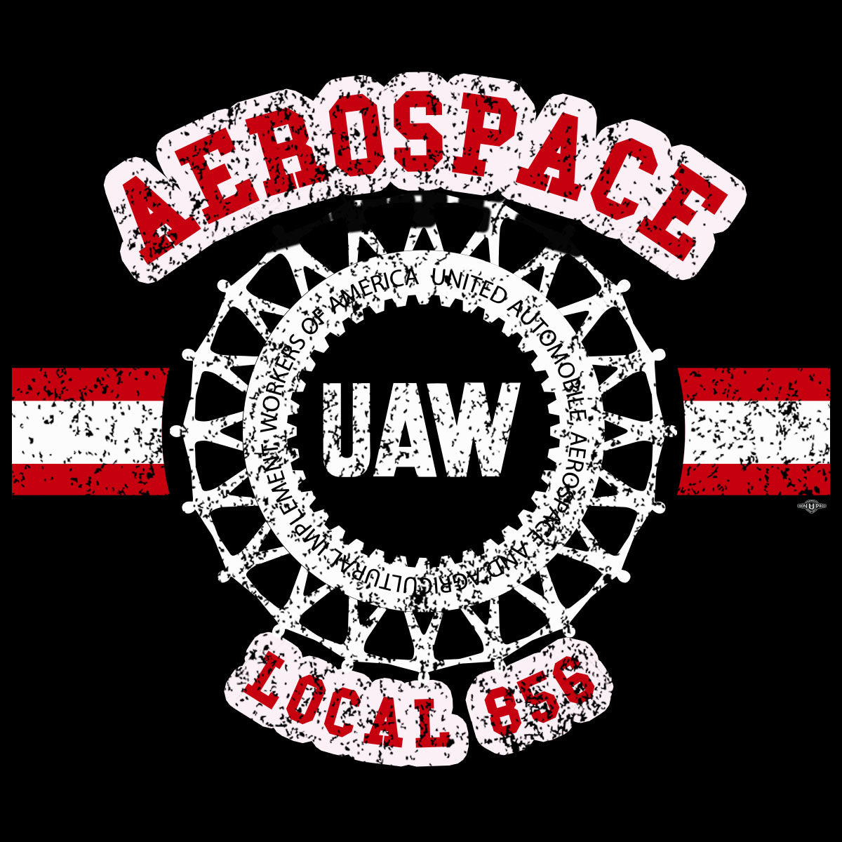 Red and White UAW 856 Apparel - Black