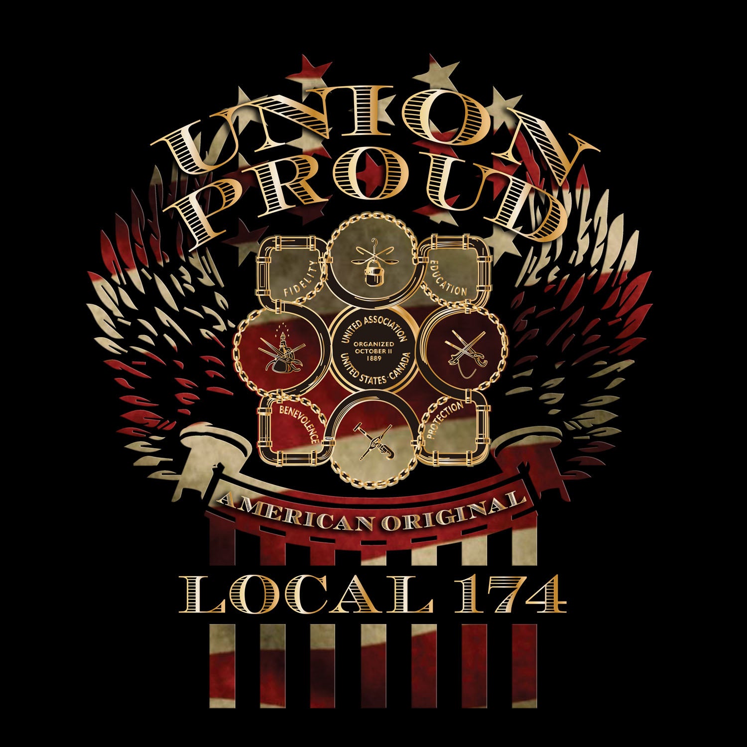 UA Local 174 Flag Winged Apparel