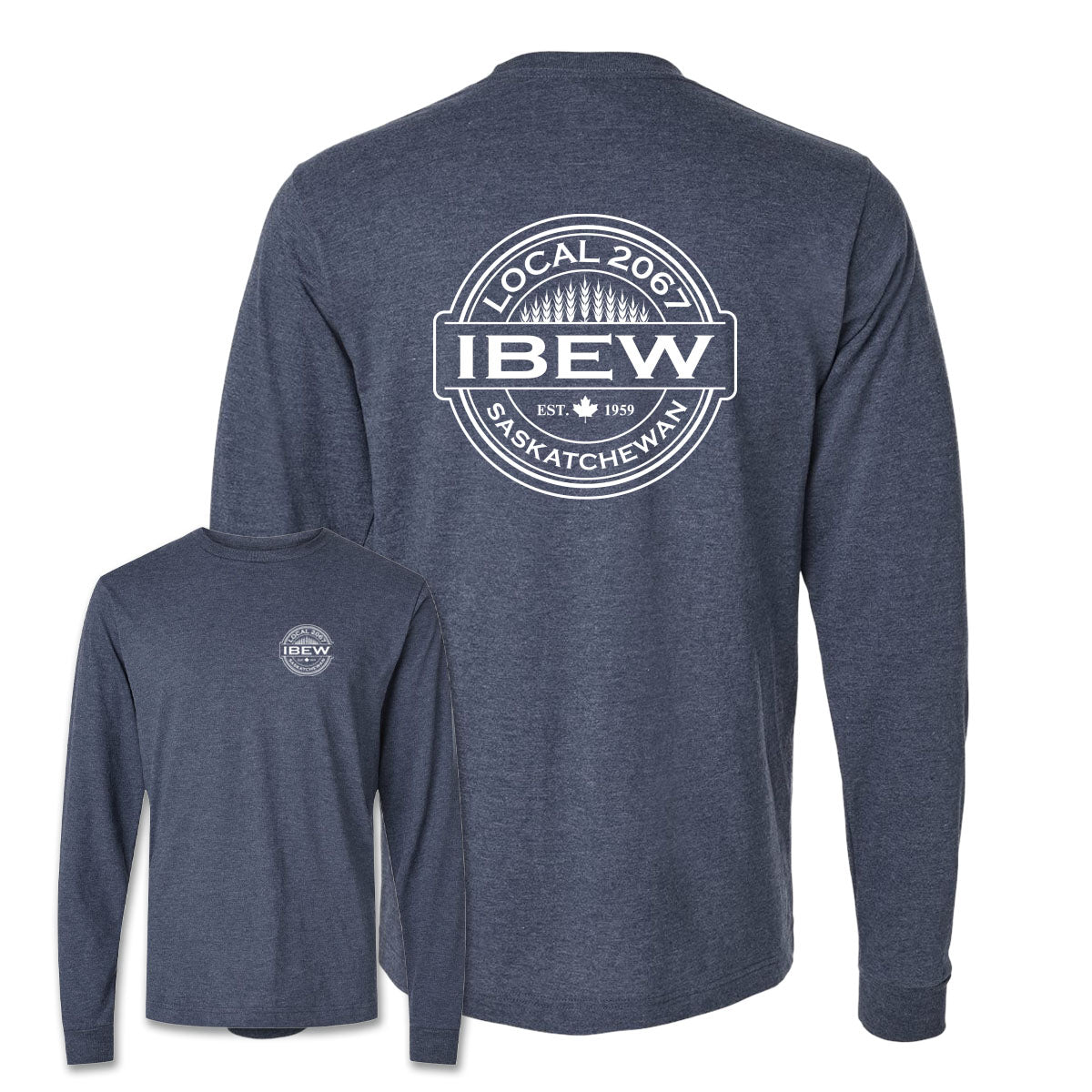 IBEW 2067 - Wheat Stamp Long Sleeve (Heather Navy)