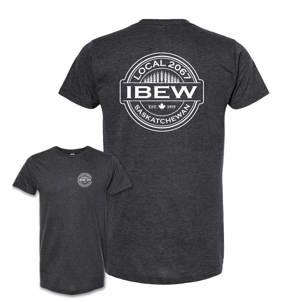 IBEW 2067 - Wheat Stamp Short Sleeve (Heather Charcoal)