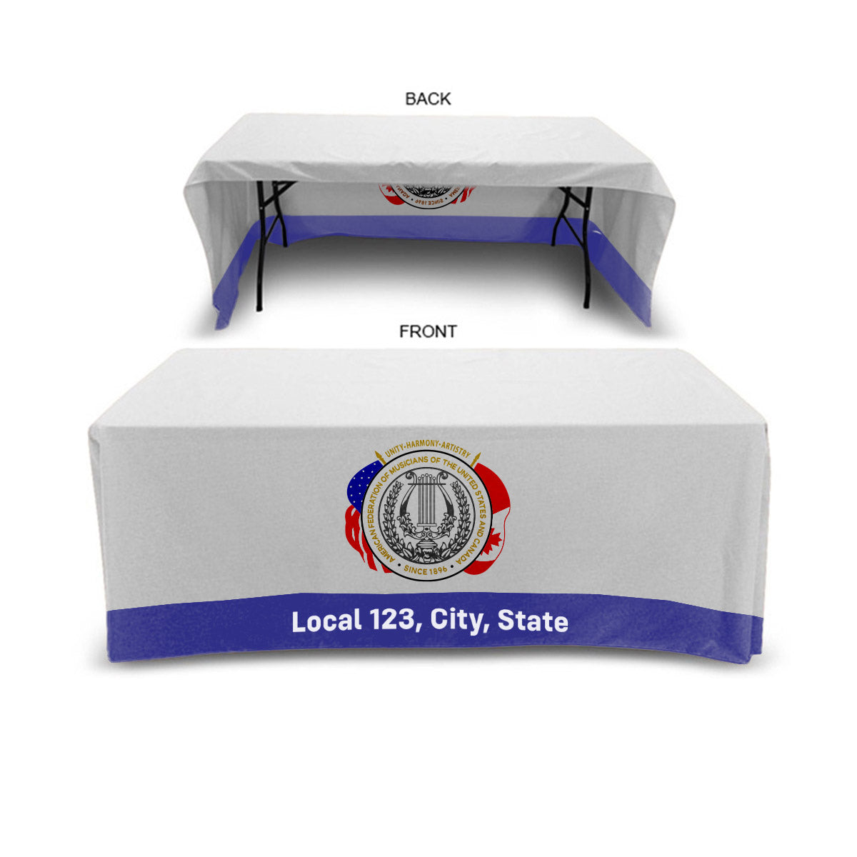 AFM - Table Cloth - 6' Table, Drape Style, 3 sided, Open Back
