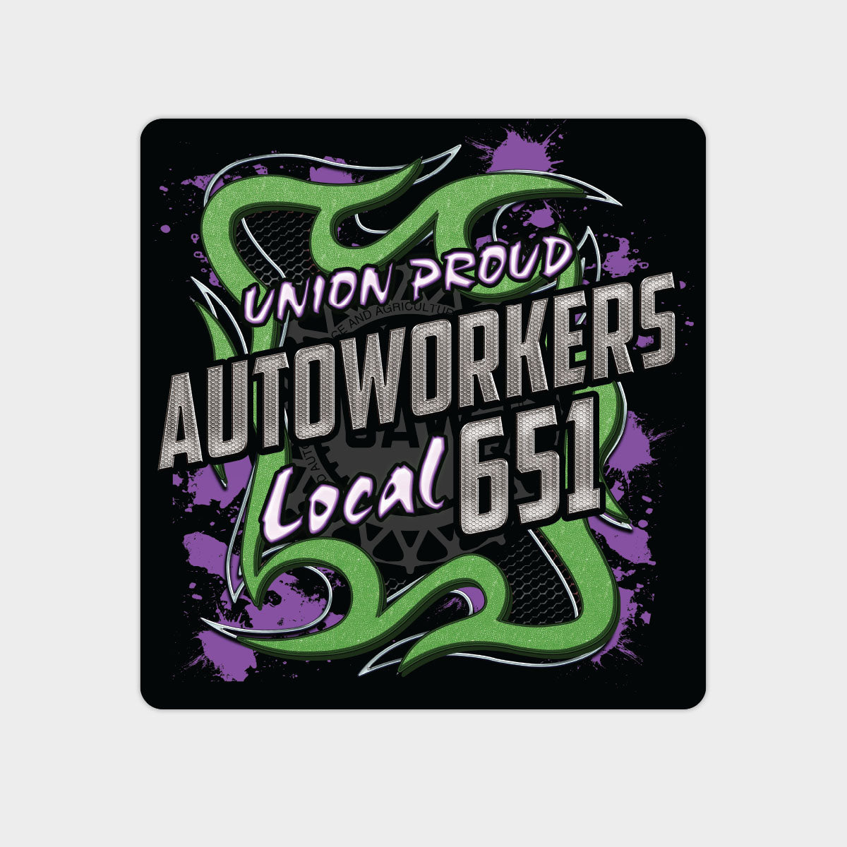 UAW - Green and Purple Metal Design Decal