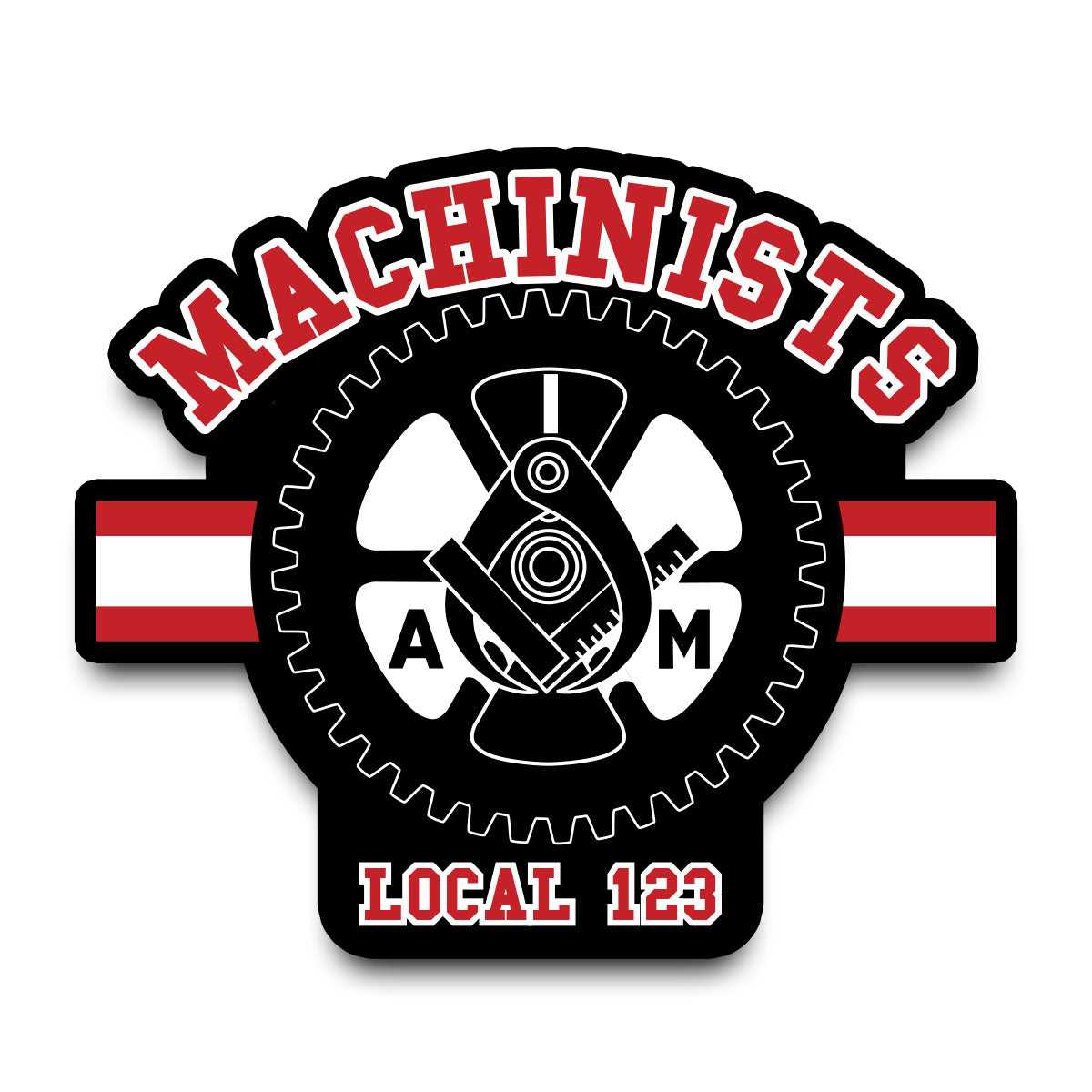 Machinists Collegiate Red & White Decal