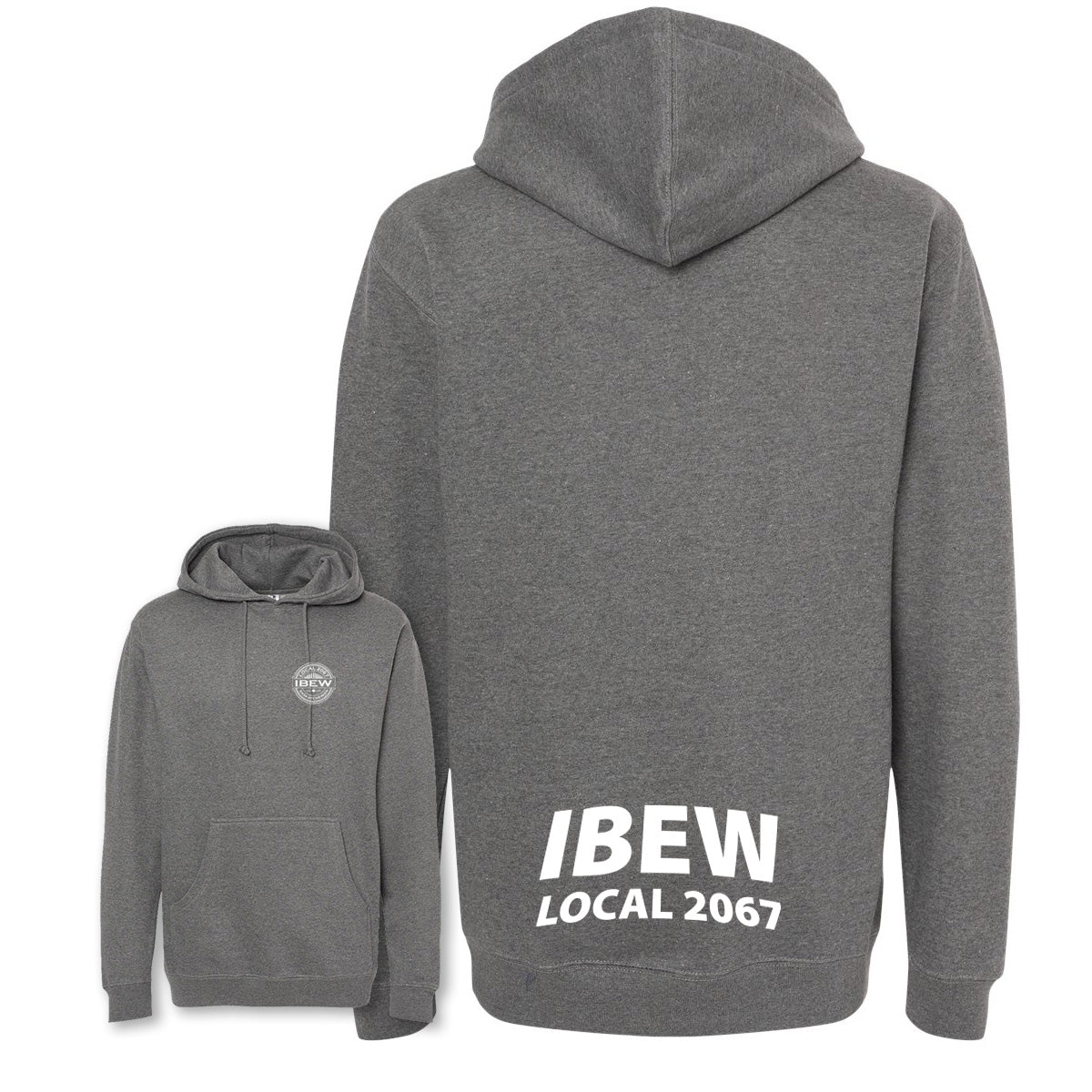 Heavyweight IBEW Local 2067 Hoodie Gunmetal Heather Wheat Logo