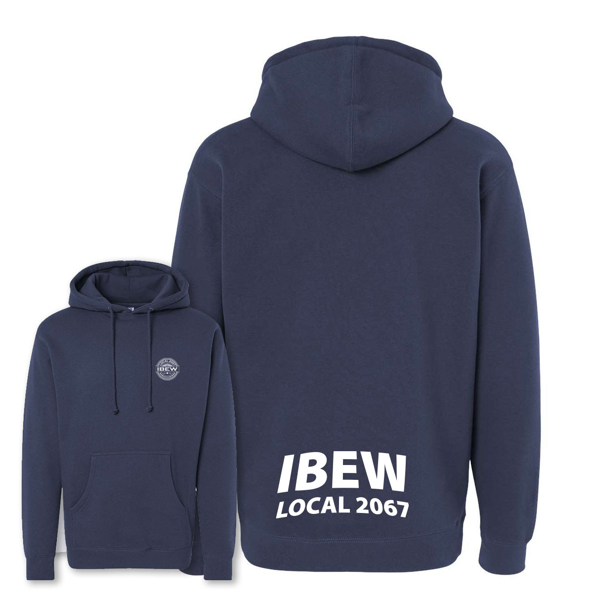 Heavyweight IBEW Local 2067 Hoodie Navy Blue Wheat Logo