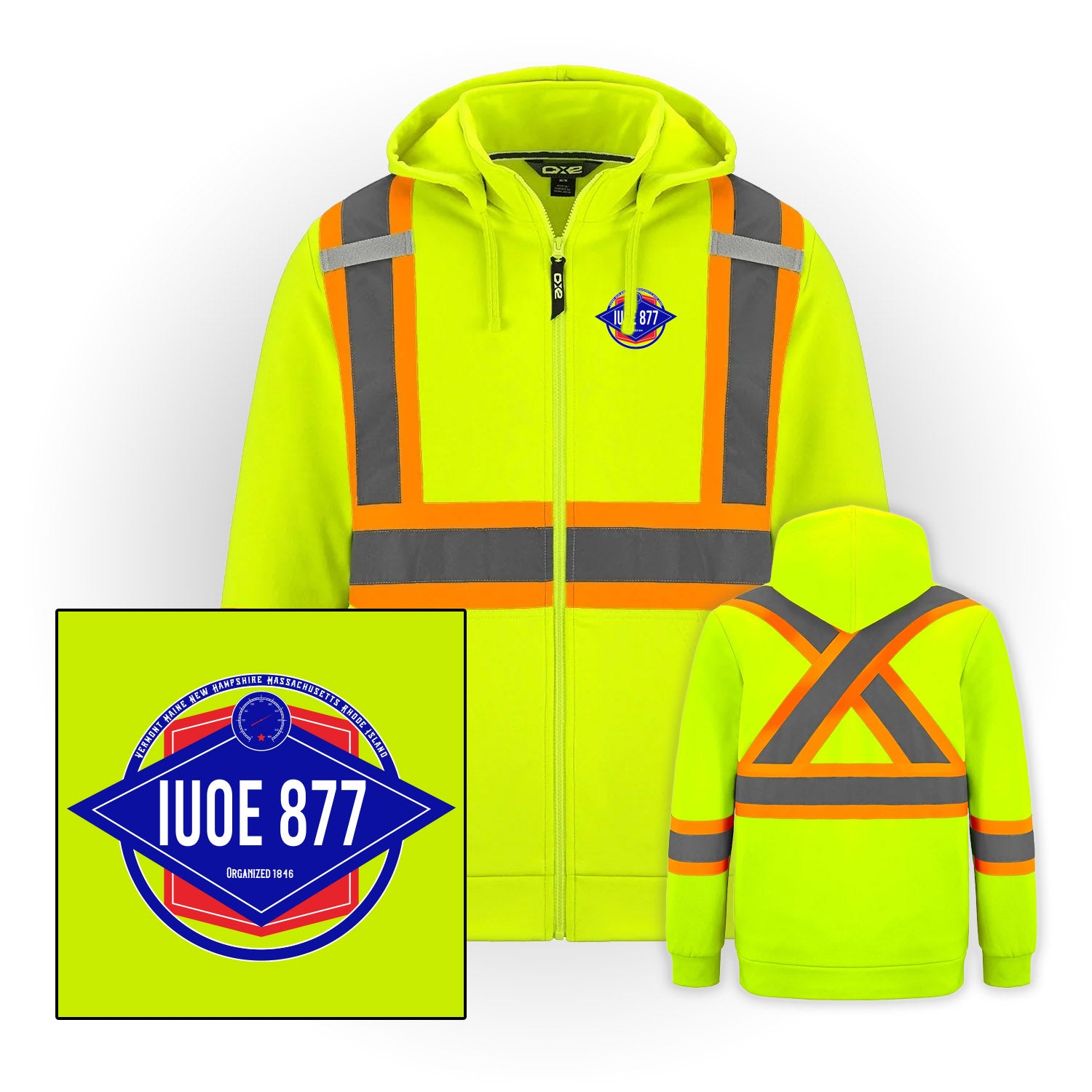 Diamond Logo - Hi-Vis Full Zip - w/ Detachable Hood - IUOE 877