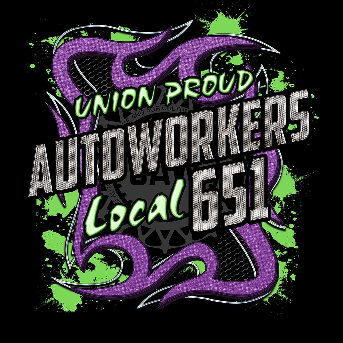 UAW - Purple and Green Metal Design