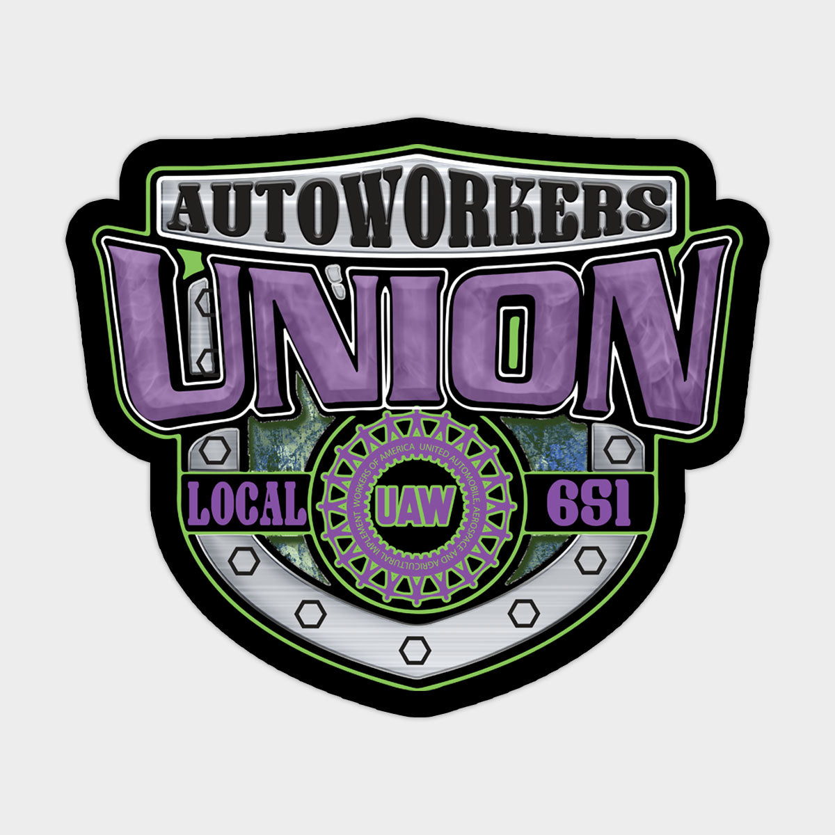 UAW - Purple and Green Shield Decal