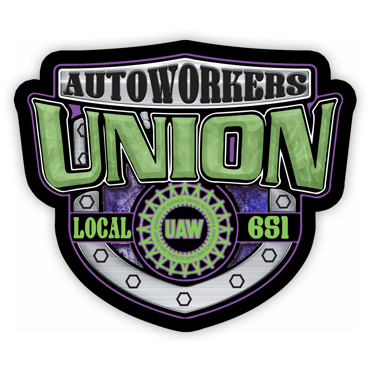 UAW - Green and Purple Shield Decal