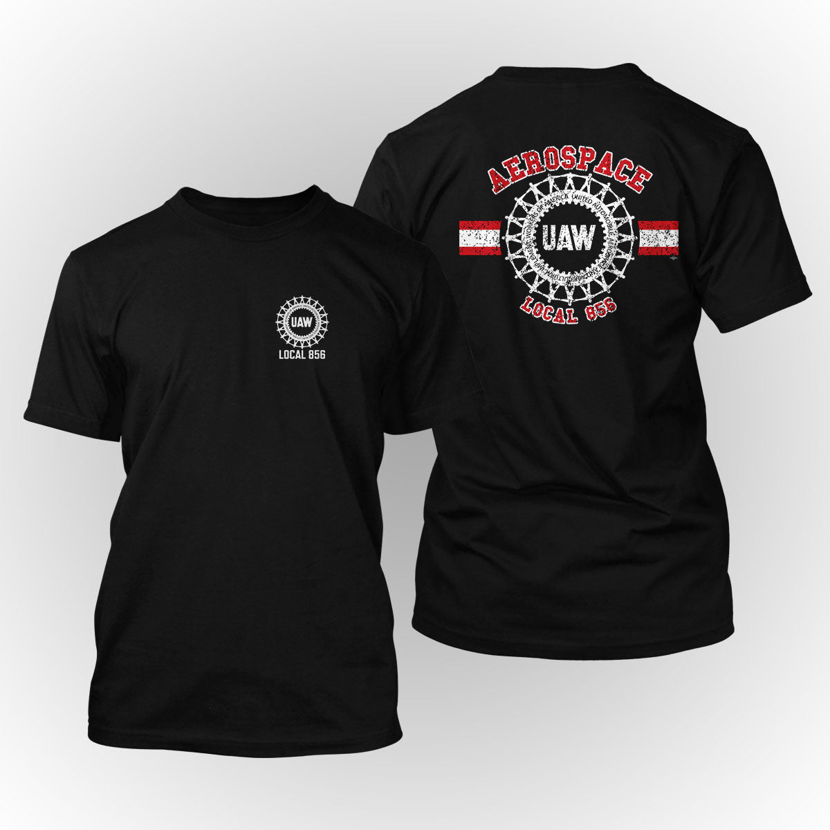 Red and White UAW 856 Apparel - Black