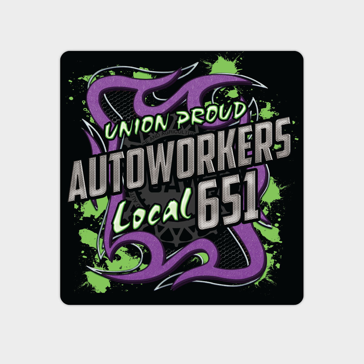 UAW - Purple and Green Metal Design Decal